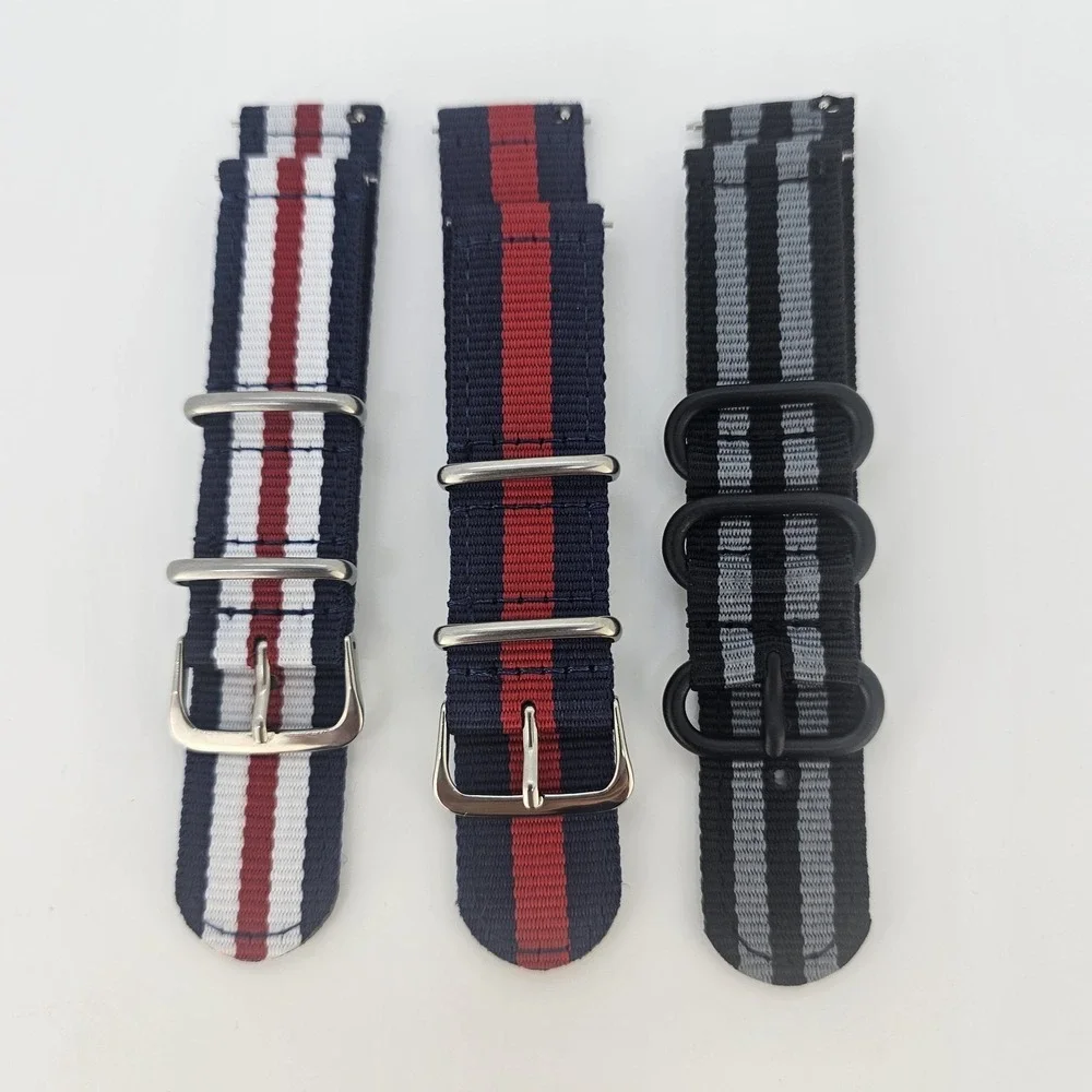 3X Men's Watch Bands 22MM Gray Black Red Blue White Nylon Canvas Watch Band